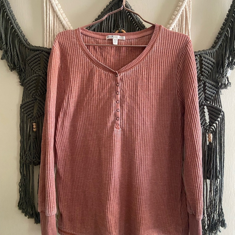 Women's Pink Waffle Knit Henley Top